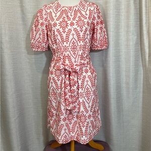 Ann Taylor Red and White Puff Sleeve Dress for Summer Socials